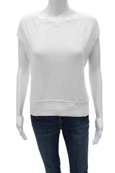 Pam & Gela Women Pullover Short Sleeve Round Neck Cotton White Size S