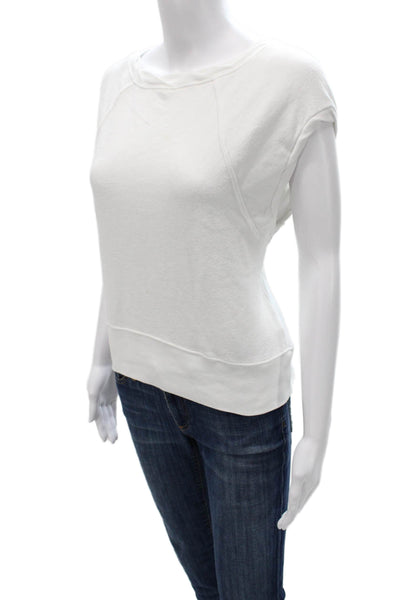 Pam & Gela Women Pullover Short Sleeve Round Neck Cotton White Size S