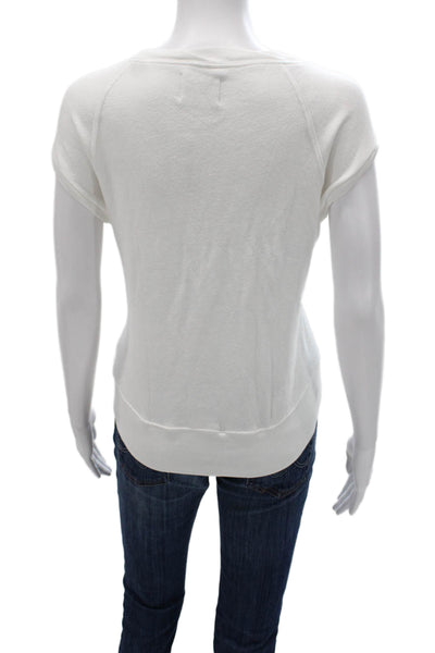 Pam & Gela Women Pullover Short Sleeve Round Neck Cotton White Size S