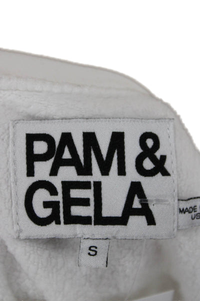 Pam & Gela Women Pullover Short Sleeve Round Neck Cotton White Size S