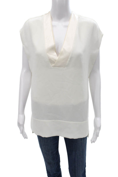 Vince Womens V-Neck Sleeveless Basic Blouse Ivory Size S
