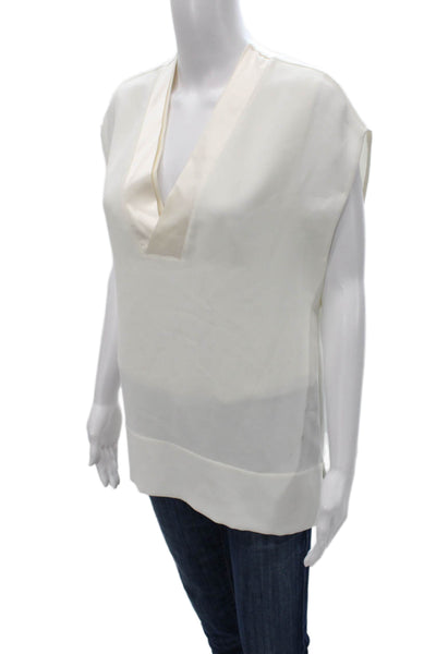 Vince Womens V-Neck Sleeveless Basic Blouse Ivory Size S