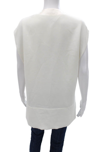 Vince Womens V-Neck Sleeveless Basic Blouse Ivory Size S
