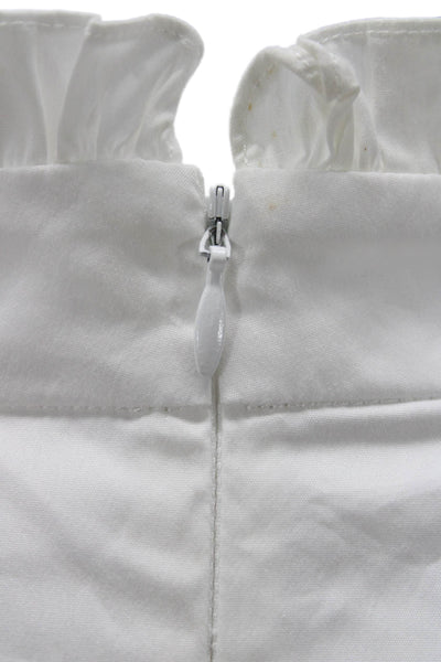 Caroline Constas Women Peplum Blouse White Cotton Mock Neck Long Sleeve Size S