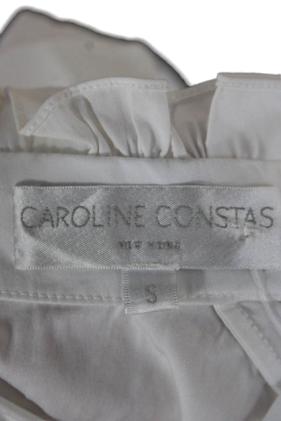 Caroline Constas Women Peplum Blouse White Cotton Mock Neck Long Sleeve Size S