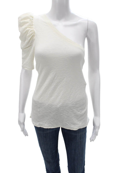 Nation LTD Womens Basic T-Shirt White One Shoulder Pima Cotton Size L