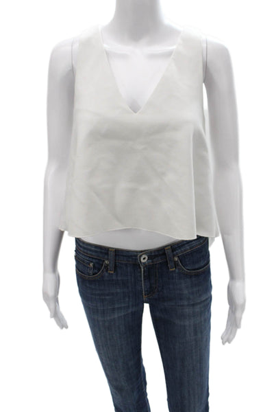 N/Nicholas Women Cropped Rayon V-Neck Sleeveless Tank White Pullover Size 2