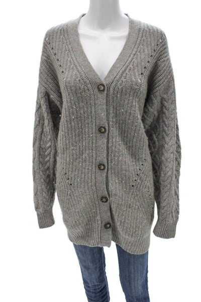 Something Navy Womens Gray V-Neck 90% Wool Cardigan Long Sleeve Size S