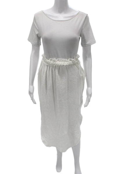 Roi Women Bohemian T-Shirt Dress White Cotton Boatneck Midi Size XS