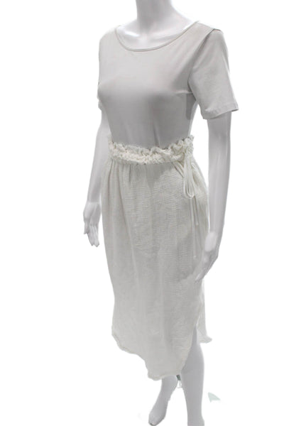 Roi Women Bohemian T-Shirt Dress White Cotton Boatneck Midi Size XS