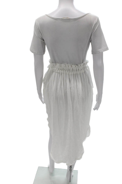Roi Women Bohemian T-Shirt Dress White Cotton Boatneck Midi Size XS