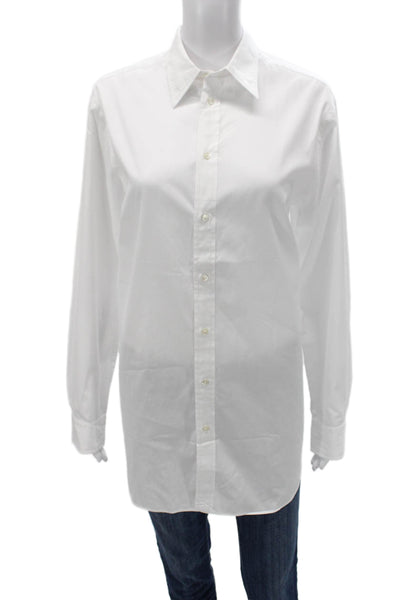 Ralph Lauren Womens White Cotton Collared Long Sleeve Button-Up Top Size 12