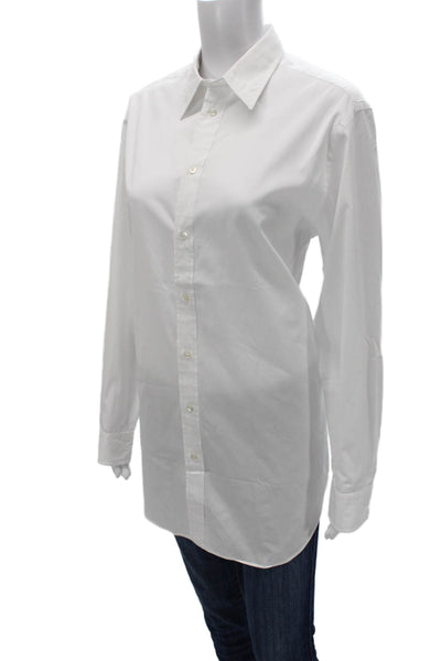 Ralph Lauren Womens White Cotton Collared Long Sleeve Button-Up Top Size 12