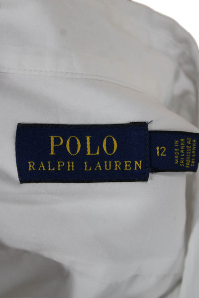Ralph Lauren Womens White Cotton Collared Long Sleeve Button-Up Top Size 12