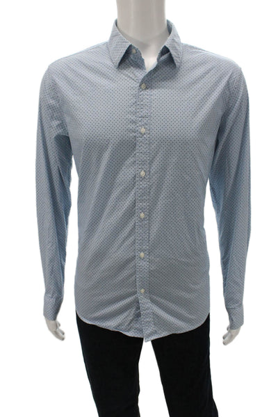 Michael Kors Mens Cotton Blend Long Sleeve Button Up Shirt Blue Size L