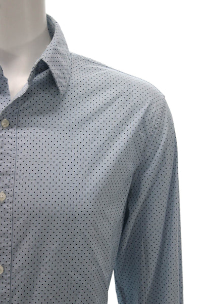 Michael Kors Mens Cotton Blend Long Sleeve Button Up Shirt Blue Size L