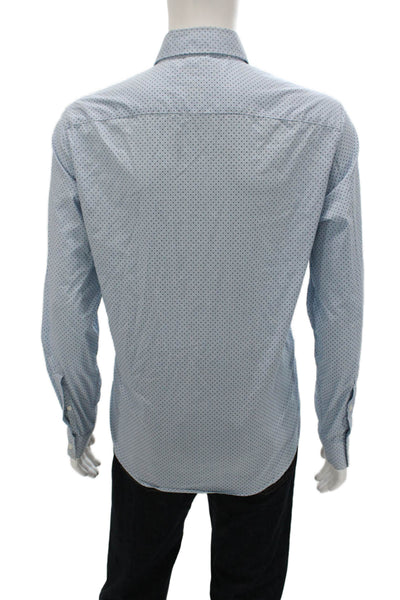 Michael Kors Mens Cotton Blend Long Sleeve Button Up Shirt Blue Size L