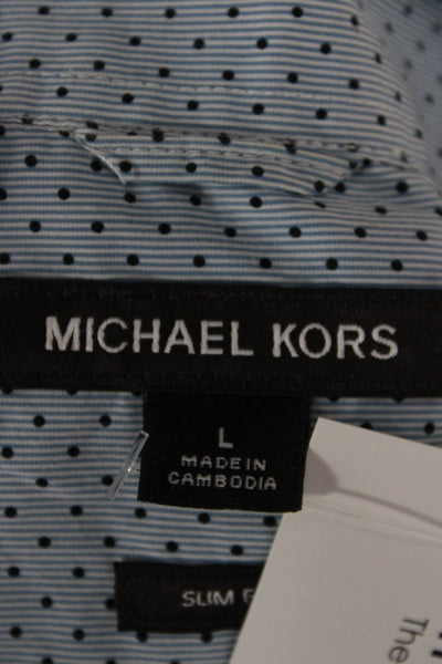 Michael Kors Mens Cotton Blend Long Sleeve Button Up Shirt Blue Size L