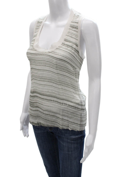 Pharaoh Womens Basic Silk Striped Scoop Neck Tank White Size 1