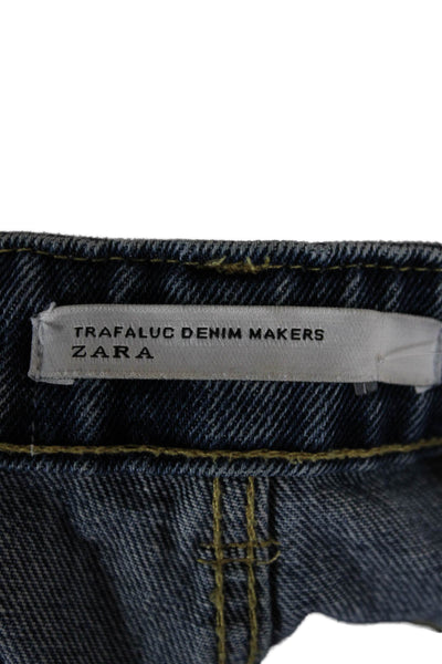 Zara Trafaluc Womens Tapered Jeans Blue Cotton Button Low Rise Size 4