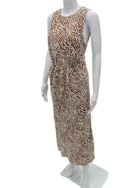 Wayf Women Maxi Dress Brown Rayon Sleeveless Round Neck Button Size M