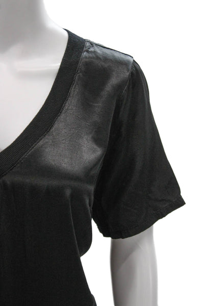 Michael Stars Women Basic V-Neck Rayon Short Sleeve Blouse Black Size L