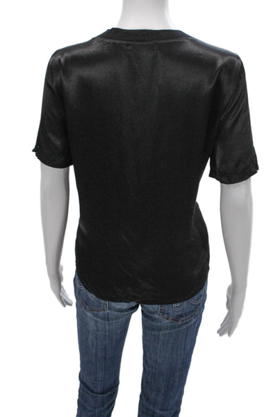 Michael Stars Women Basic V-Neck Rayon Short Sleeve Blouse Black Size L