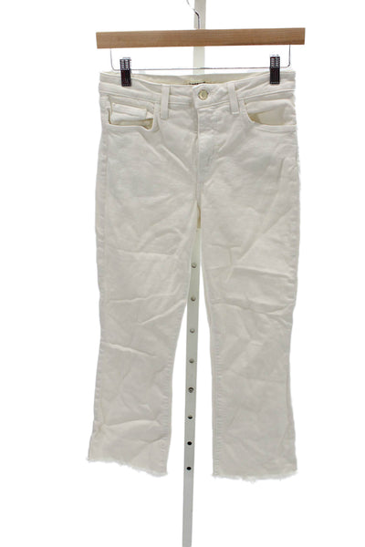 L'Agence Women Cropped Jeans White Mid Rise Button Cotton Blend Size 27
