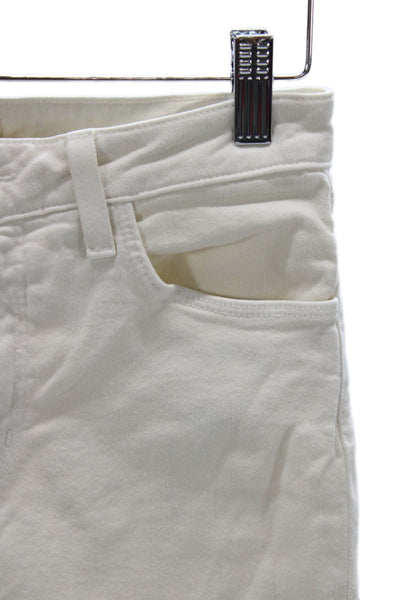 L'Agence Women Cropped Jeans White Mid Rise Button Cotton Blend Size 27