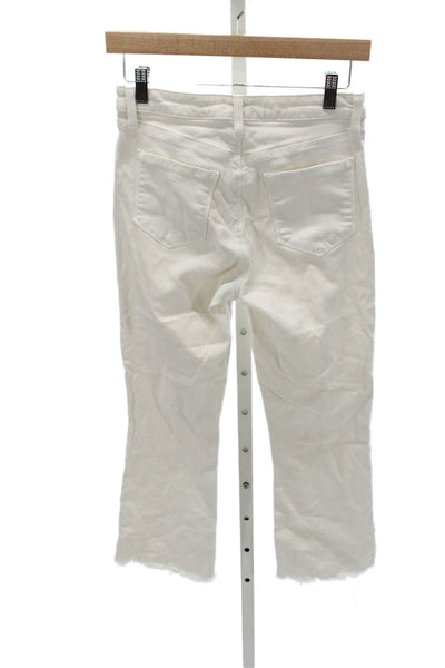 L'Agence Women Cropped Jeans White Mid Rise Button Cotton Blend Size 27