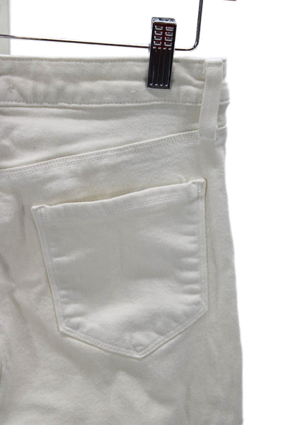 L'Agence Women Cropped Jeans White Mid Rise Button Cotton Blend Size 27