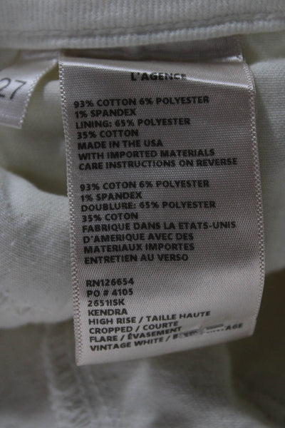 L'Agence Women Cropped Jeans White Mid Rise Button Cotton Blend Size 27