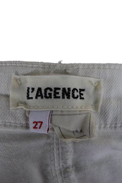 L'Agence Women Cropped Jeans White Mid Rise Button Cotton Blend Size 27