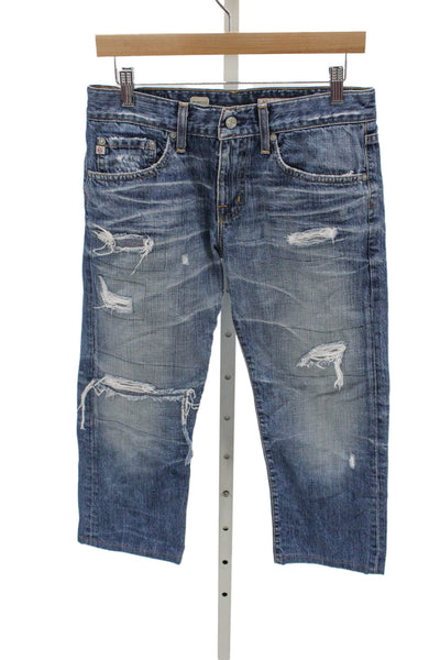 Adriano Goldschmied Unisex Adults Cropped Blue Cotton Mid Rise Jeans Size 27