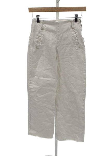 Zara Womens Wide-Leg Pants White High Rise Cotton Blend Zip Size 4