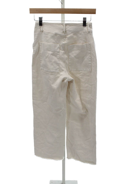 Zara Womens Wide-Leg Pants White High Rise Cotton Blend Zip Size 4