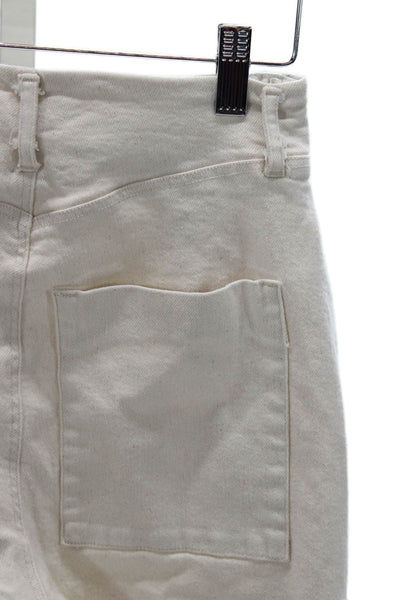 Zara Womens Wide-Leg Pants White High Rise Cotton Blend Zip Size 4