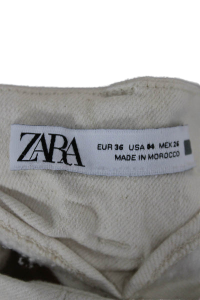 Zara Womens Wide-Leg Pants White High Rise Cotton Blend Zip Size 4
