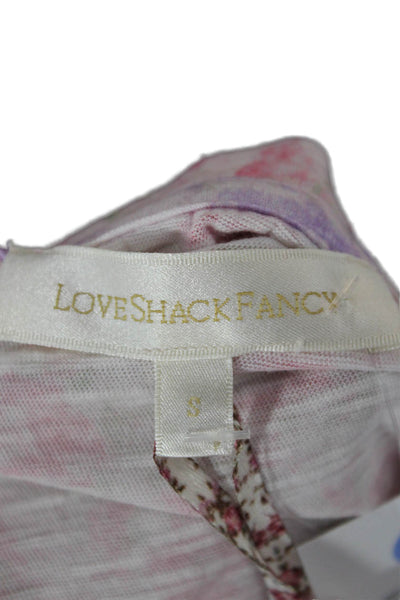 Love Shack Fancy Women Cropped T-Shirt Pink Floral Short Sleeve Size S