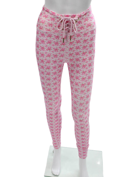Love Shack Fancy Women Pink Floral Nylon Ankle Leggings Size S
