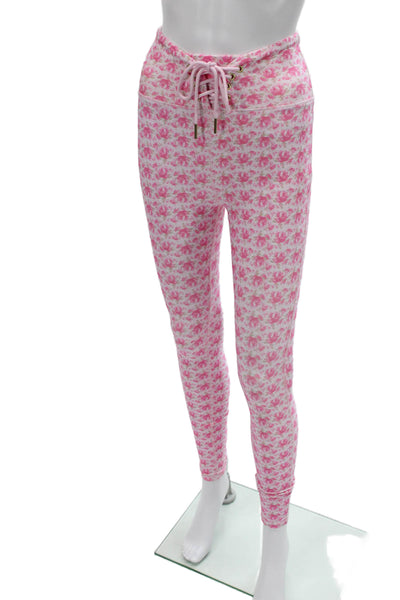 Love Shack Fancy Women Pink Floral Nylon Ankle Leggings Size S