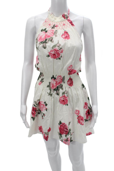 Love Shack Fancy Womens Fit & Flare Halter Floral Cotton Dress White Size XS