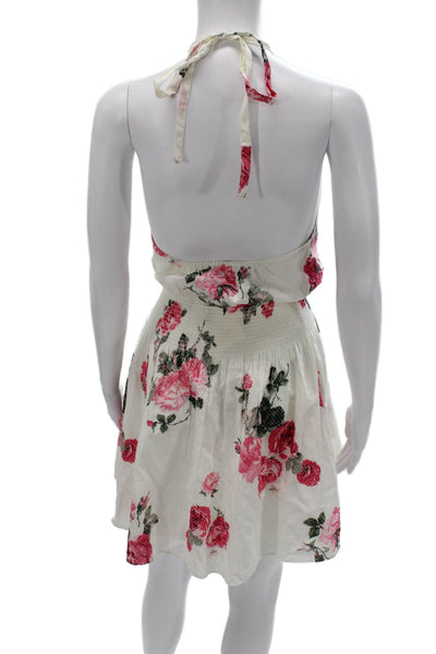 Love Shack Fancy Womens Fit & Flare Halter Floral Cotton Dress White Size XS