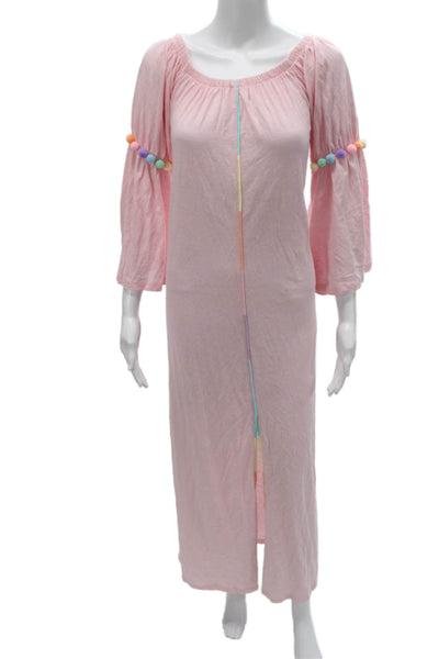 Pitusa Women Maxi Dress Pink Off Shoulder Pima Cotton Boho Size One Size