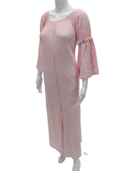 Pitusa Women Maxi Dress Pink Off Shoulder Pima Cotton Boho Size One Size