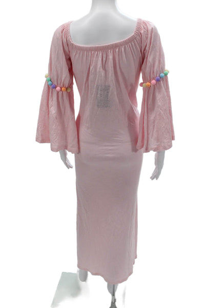 Pitusa Women Maxi Dress Pink Off Shoulder Pima Cotton Boho Size One Size