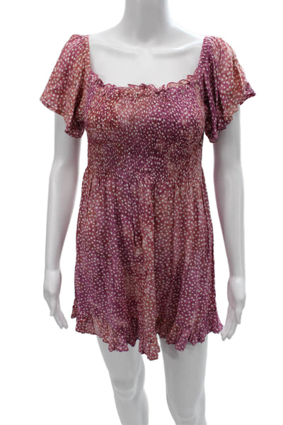 Tiare Hawaii Women Romper Purple Polka Dot Square Neck Size One Size