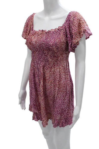 Tiare Hawaii Women Romper Purple Polka Dot Square Neck Size One Size