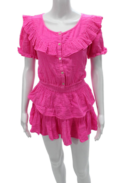 Love Shack Fancy Womens Pink Cotton Scoop Neck Short Sleeve Set Size M