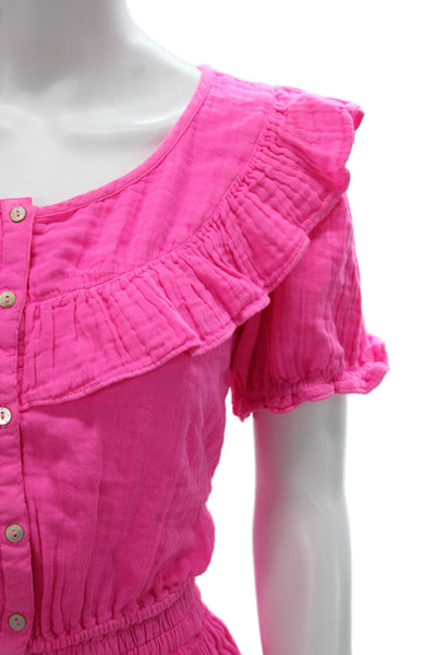 Love Shack Fancy Womens Pink Cotton Scoop Neck Short Sleeve Set Size M